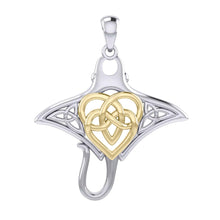 Load image into Gallery viewer, Manta Ray with 14K Gold Accent Celtic Heart in the Center Silver Pendant MPD6059