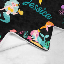 Load image into Gallery viewer, Personalized Mermaid Blanket Black Ultra-Soft Micro Fleece Blanket 60"x80"